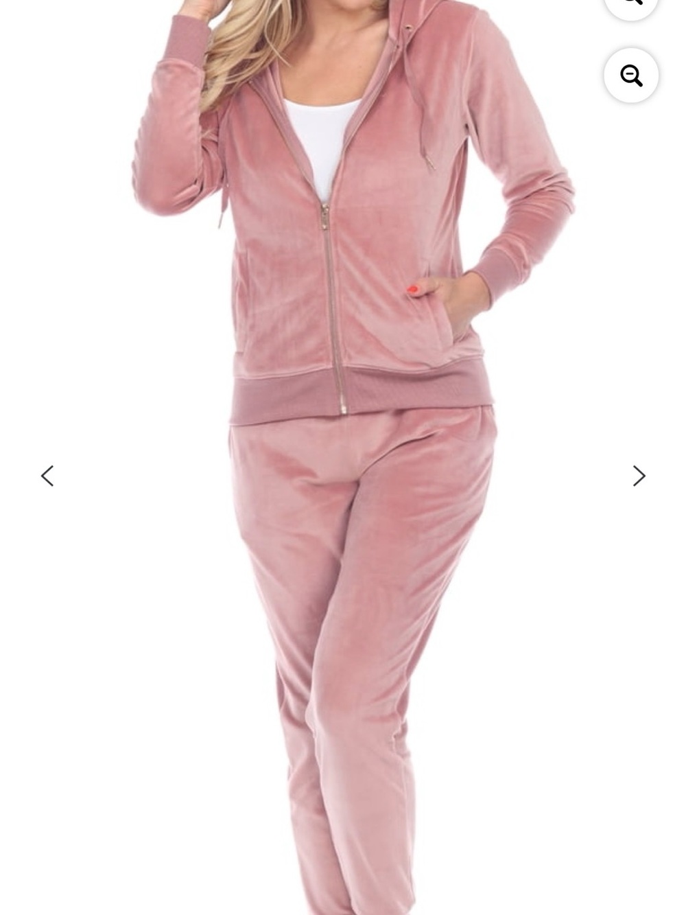 White Mark Velour Zip Hoodie & Joggers - Dusty Rose